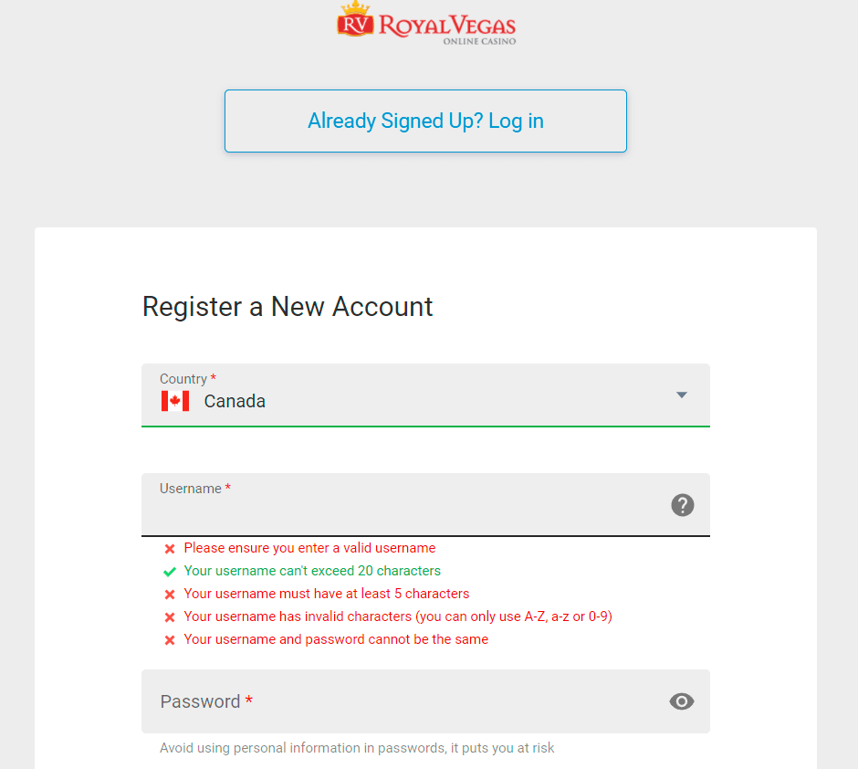 how to register on Royal Vegas Casino Canada